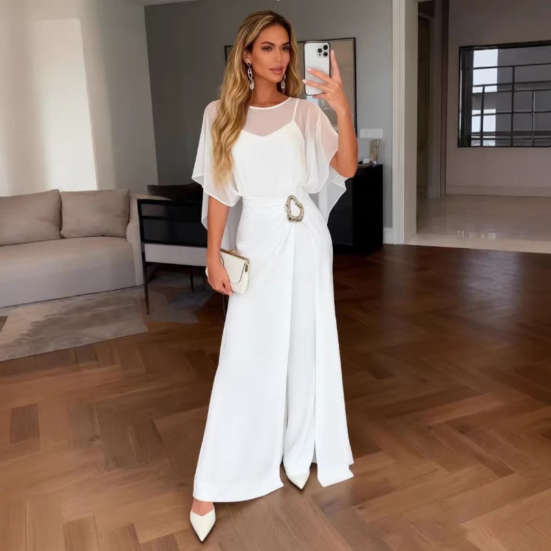 Women Formal Wear Dress - 2026 New Women White Chiffon Jumpsuit