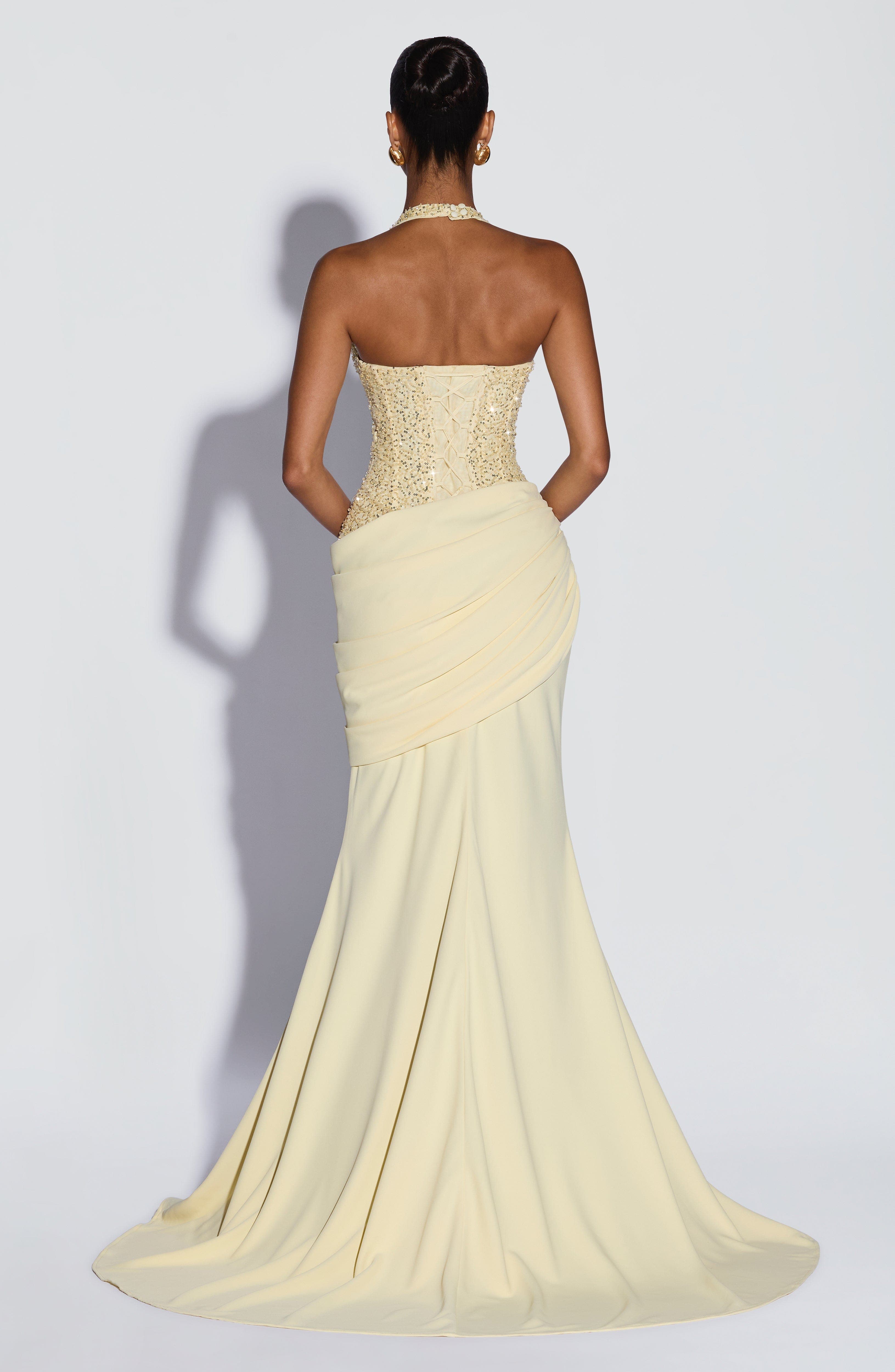 Women Formal Wear Dress - Luxury Halter V Sequin Maxi Gown