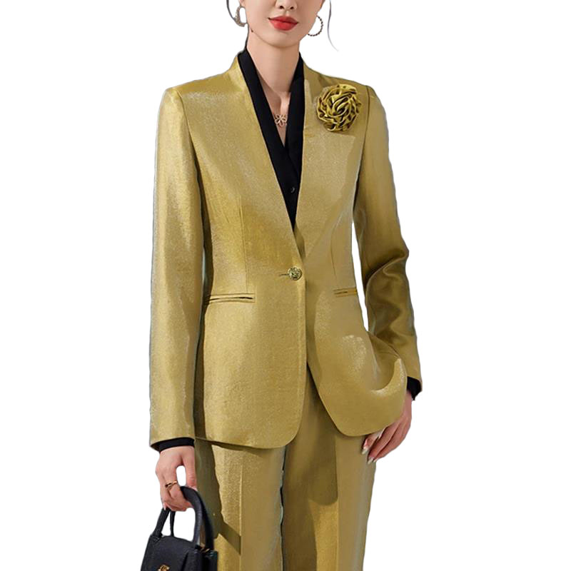 Women Formal Wear Trousers - Women Blazer Pants Sets Gold Appliques