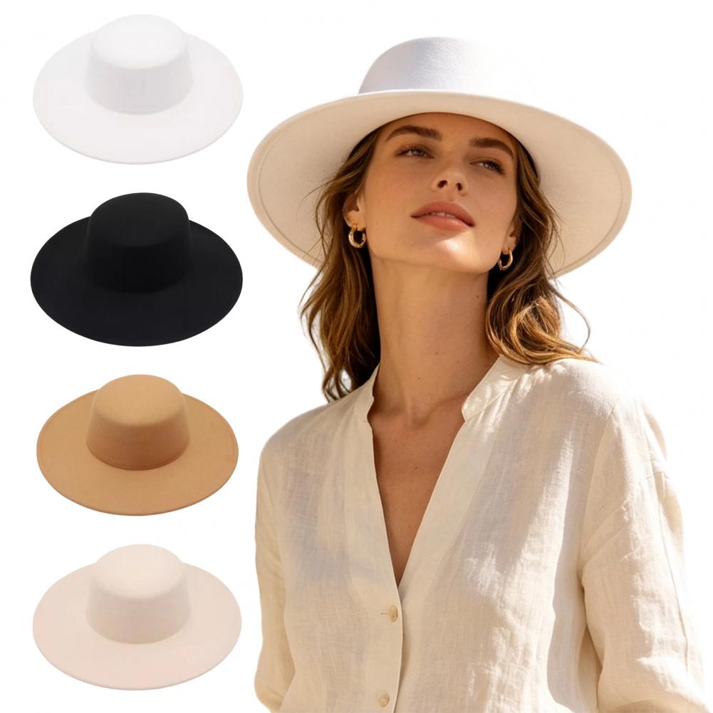 Women Formal Event Wear - Flat Top Fedora Hat, Wool Blend