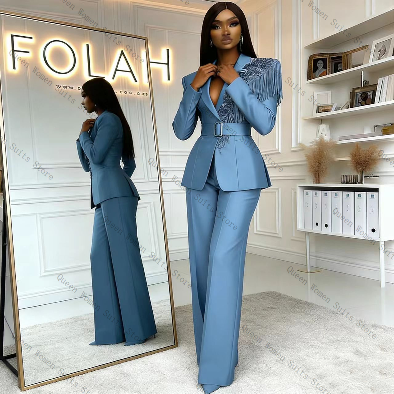 Tassel Blue Women Suit Pants S - Women Formal Wear Trousers review and price