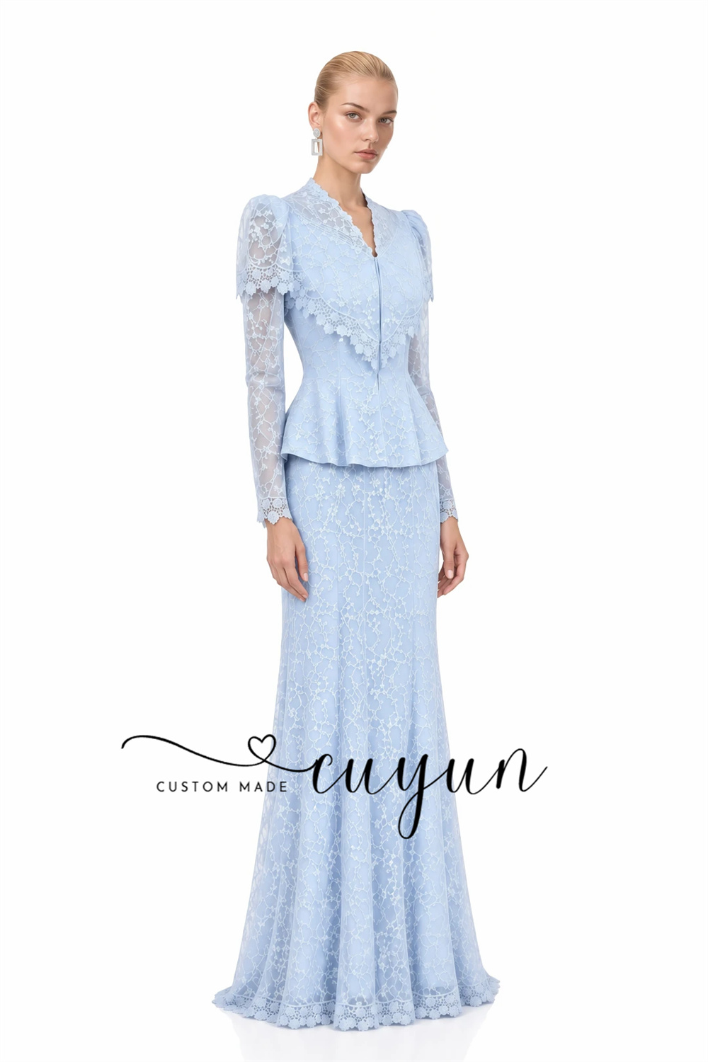 CUYUN Light Blue Puff Sleeve L - Women'S Semi Formal Evening Wear review and price