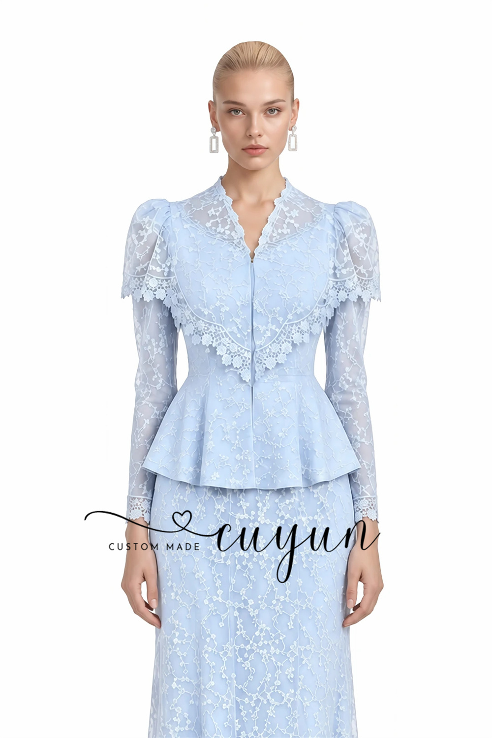 CUYUN Light Blue Puff Sleeve L - Women'S Semi Formal Evening Wear review and price