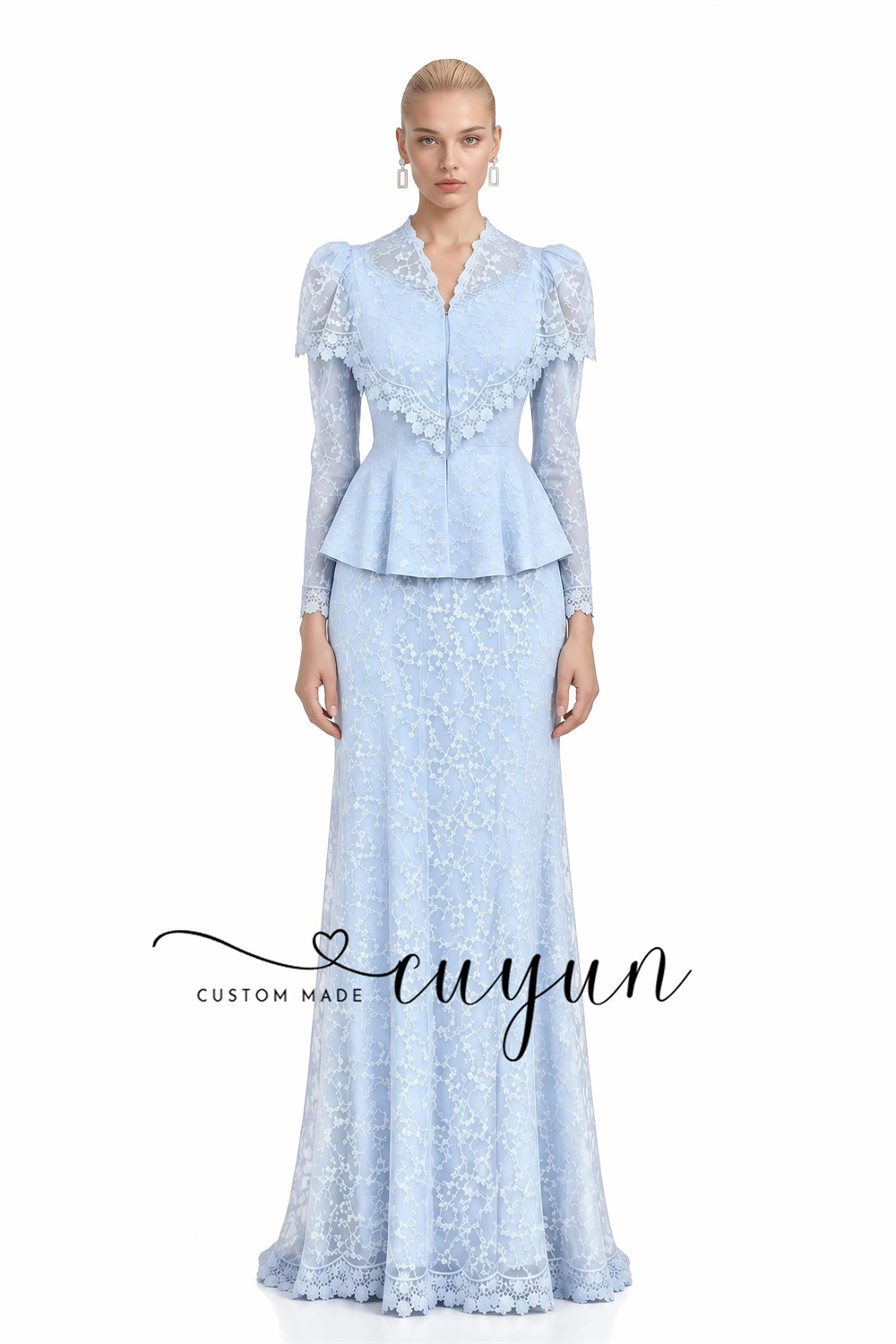 CUYUN Light Blue Puff Sleeve L - Women'S Semi Formal Evening Wear review and price