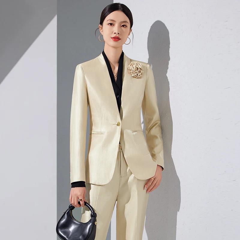 Women Blazer Pants Sets Gold A - Women Formal Wear Trousers review and price